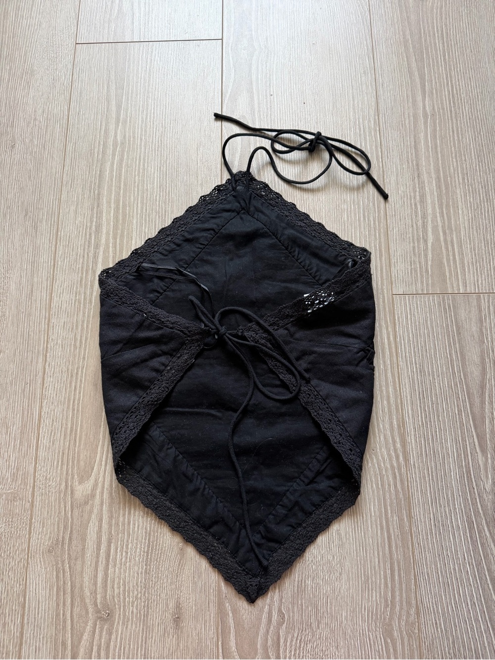 Abercrombie Linen Blend Bandana Top Black cowgirl lace halter open back western - Picture 6 of 6